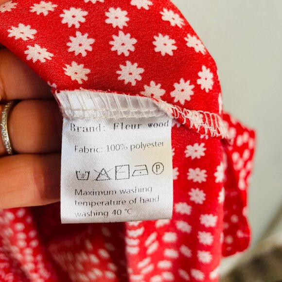 Red White Floral Flutter Sleeve Flowy Cottagecore Full Wrap Midi Dress | Large - Picture 10 of 10